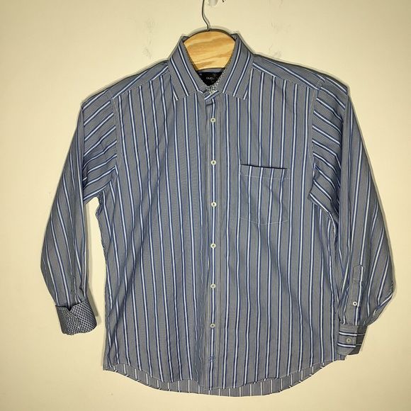 Bugatchi Mens Long Sleeve Button Up Shirt Blue Striped Size XL - Picture 2 of 7